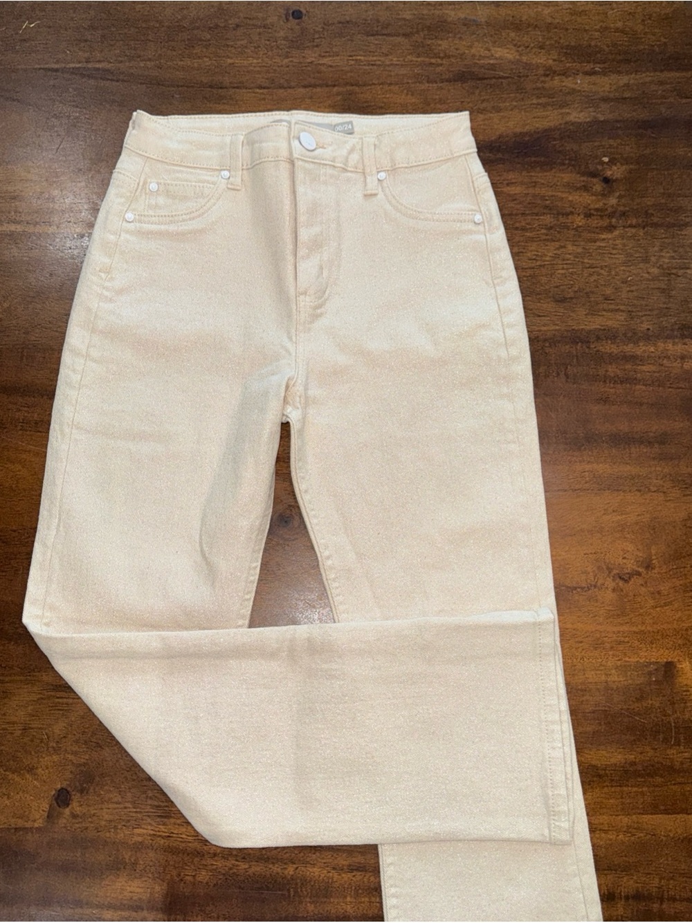 Tractr womens cream sparkle denim jeans 00 / 24 Straight Leg Neutral Stretch